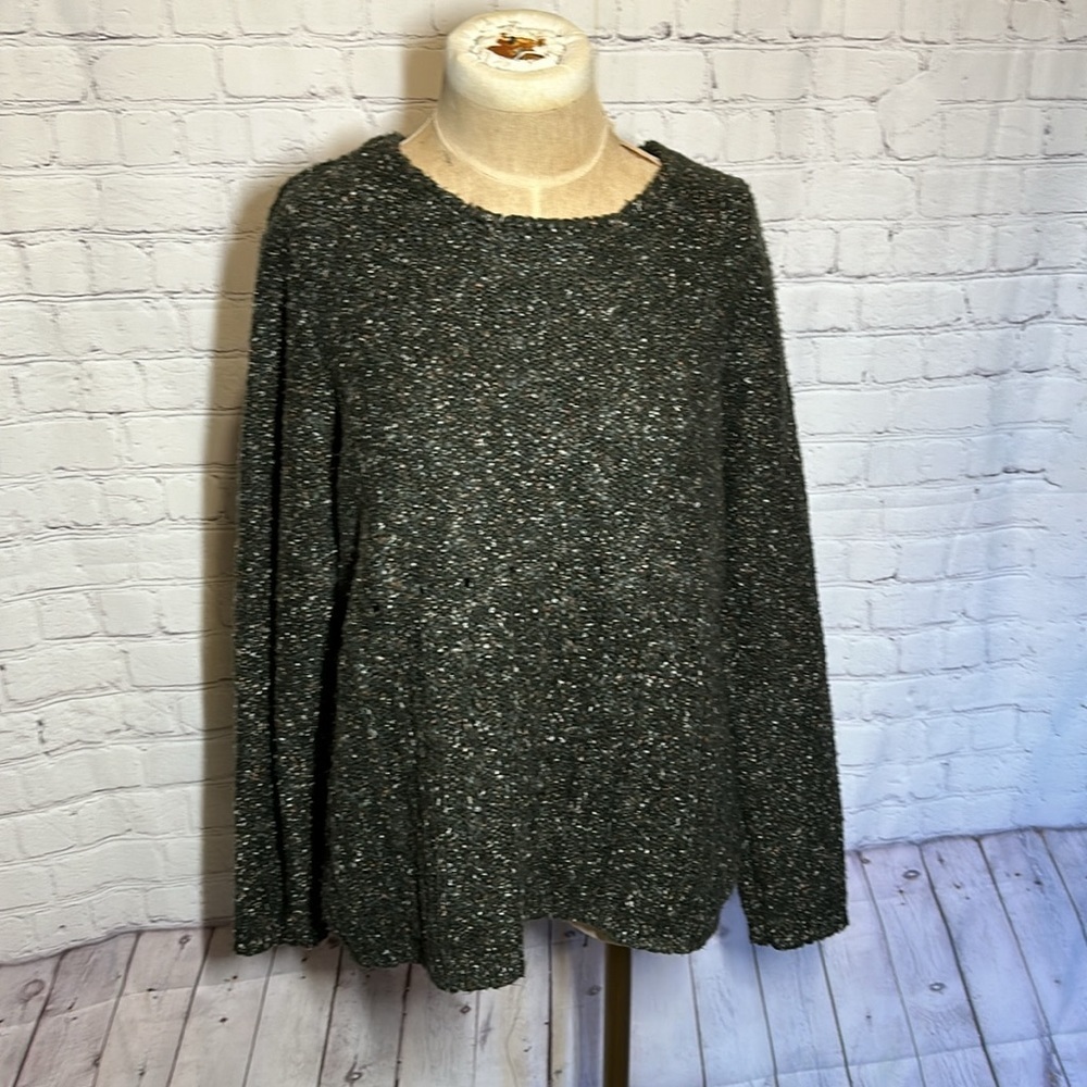 Architect Womens Large Marled Knit Sweater Green Boxy Crewneck Pullover L